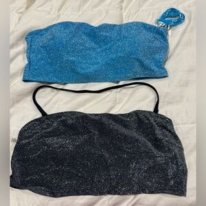 PINK Victoria's Secret Blue and Black Glitter Bikini Tops